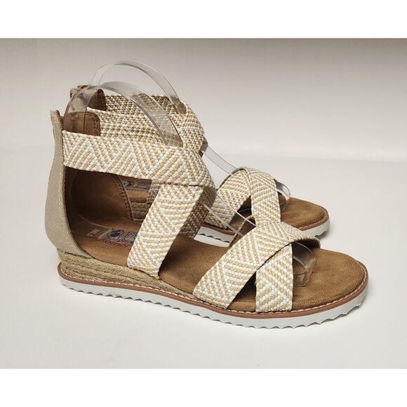 BOBS From Skechers Desert Kiss Summer Sun Espadrille Wedge Sandals Tan Size 6.5 - Picture 3 of 8